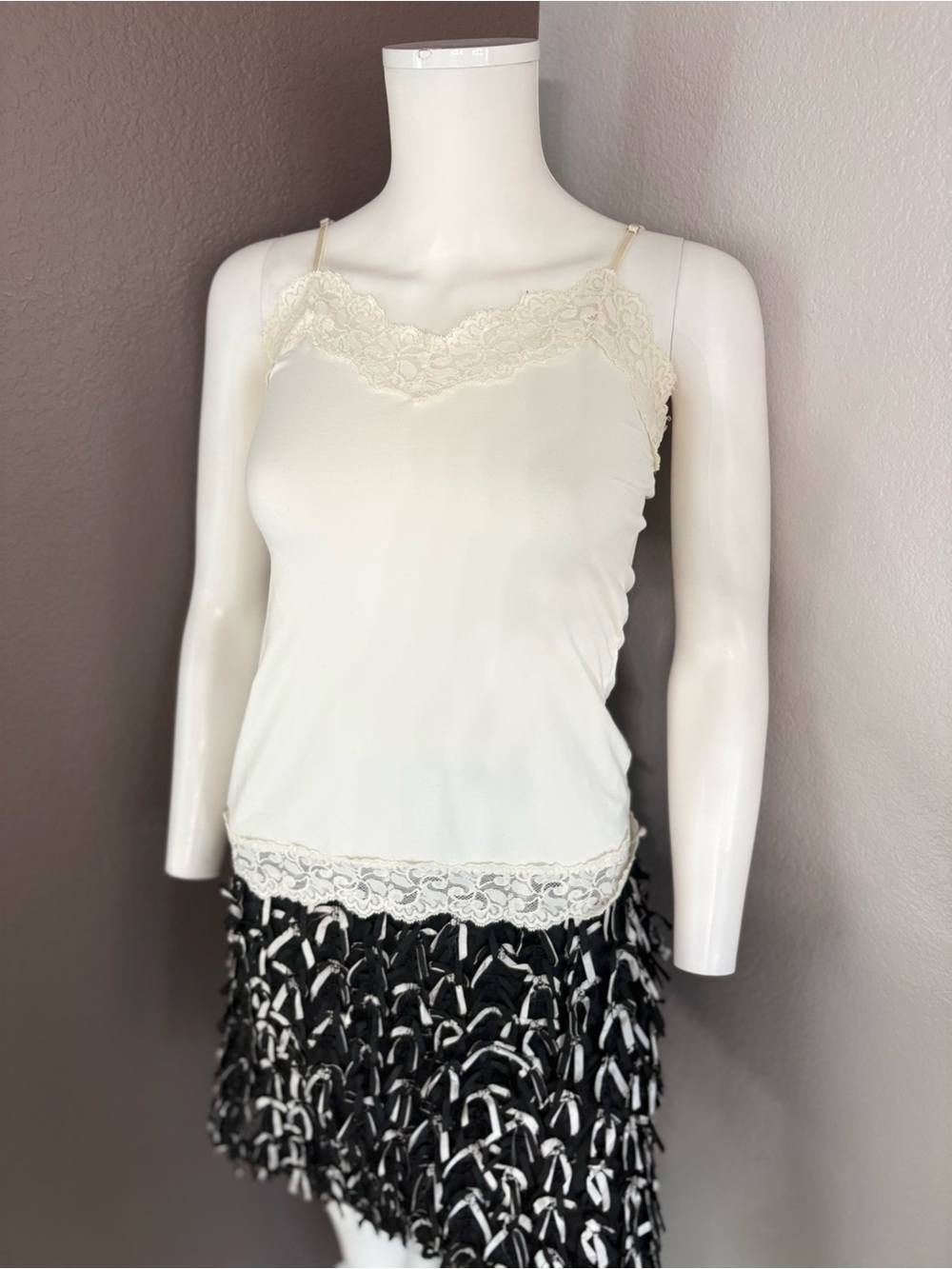 White House Black Market Cream Lace-Trim Camisole